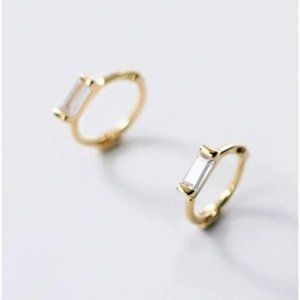 S925 Huggie Earrings- Gold&Clear-10mm SH012
